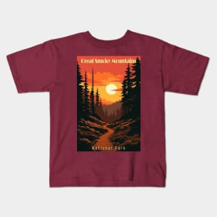 Great Smoky Mountains national park vintage travel poster Kids T-Shirt